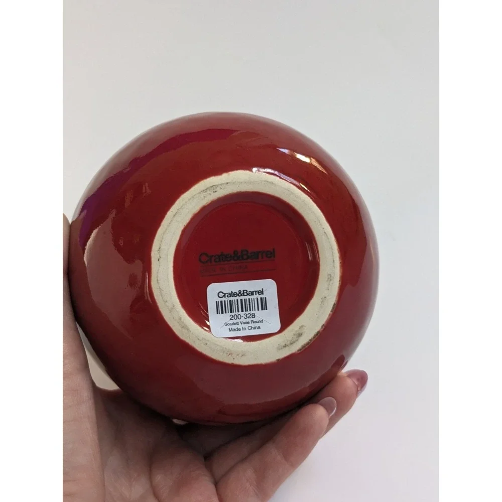 Crate & Barrel Red‎ Glazed Round Vase 5